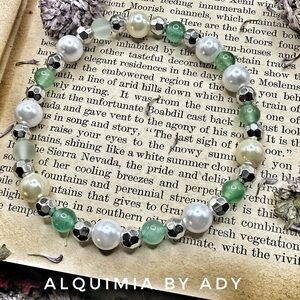 Pearl and Green aventurine gemstones Beaded Bracelet Grandma approved